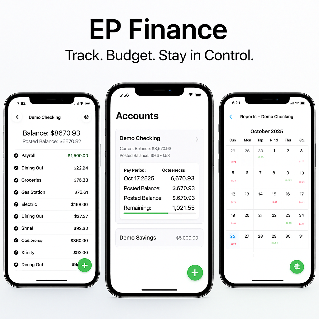 EP Finance hero with key screens