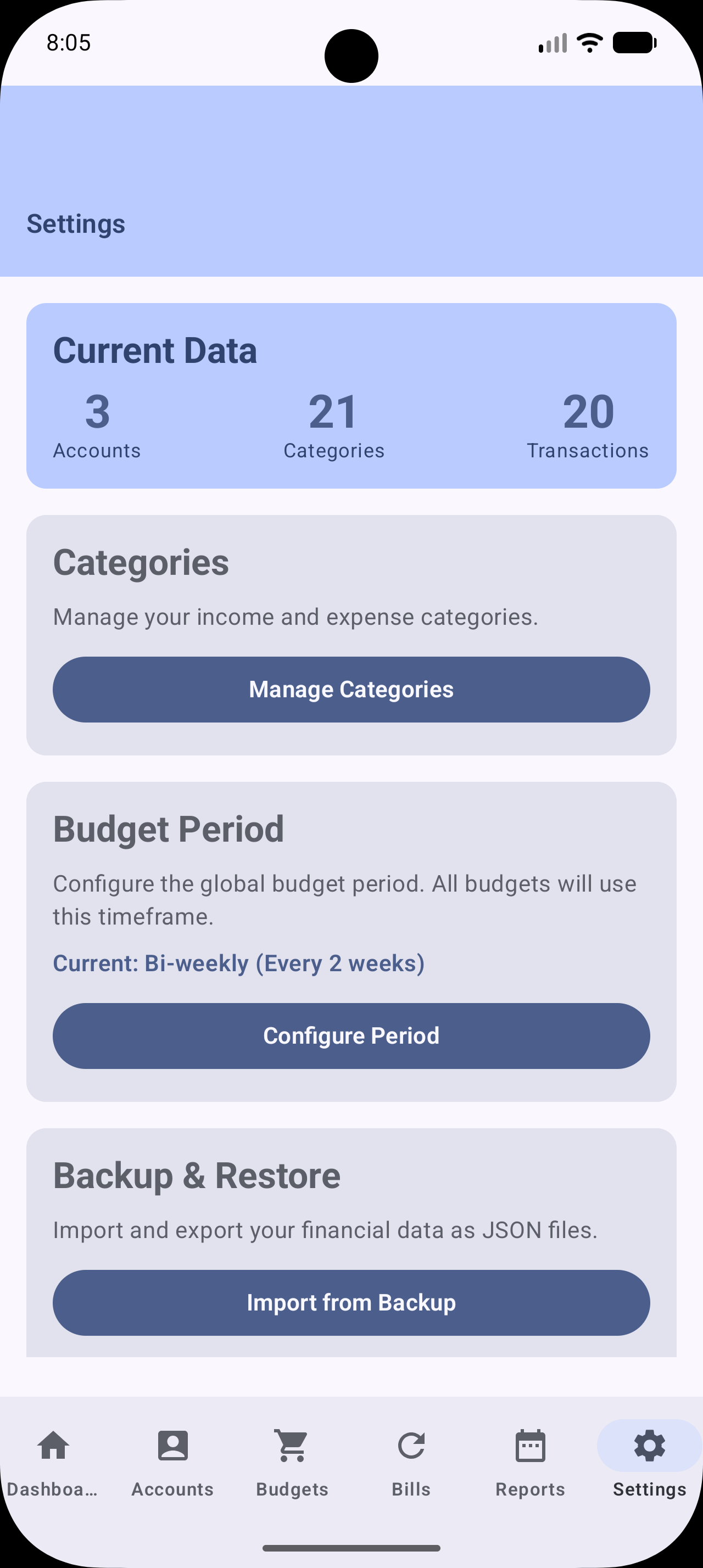 EP Finance settings